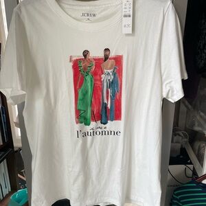 J.Crew White Tee with Green and Red Graphic NWT